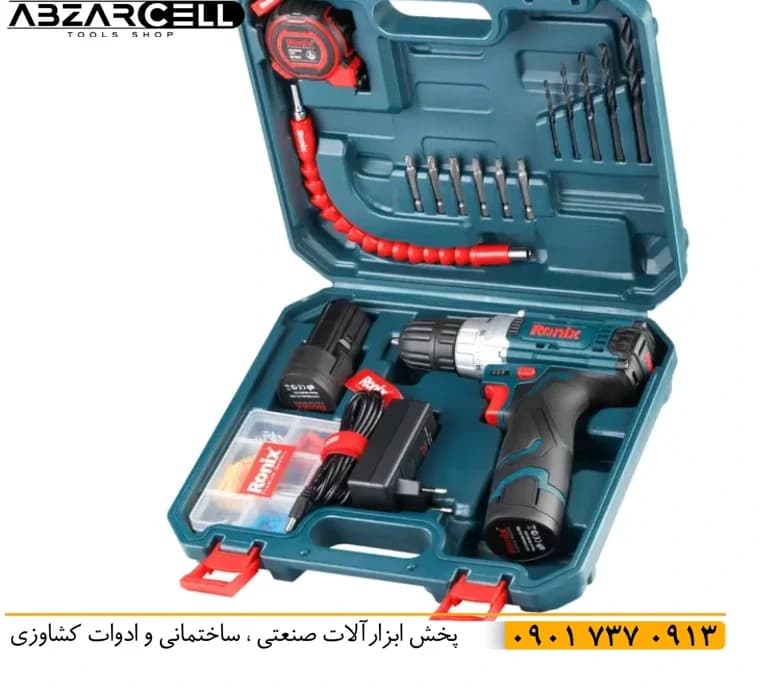 مجموعه 19 پارچه دریل شارژی رونیکس مدل RS-8613