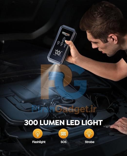 جامپ استارتر و کمپرسور باد یابر YA70 | استارت اضطراری خودرو 5500 آمپر + پاوربانک و پمپ باد چندمنظوره — تصویر ۵