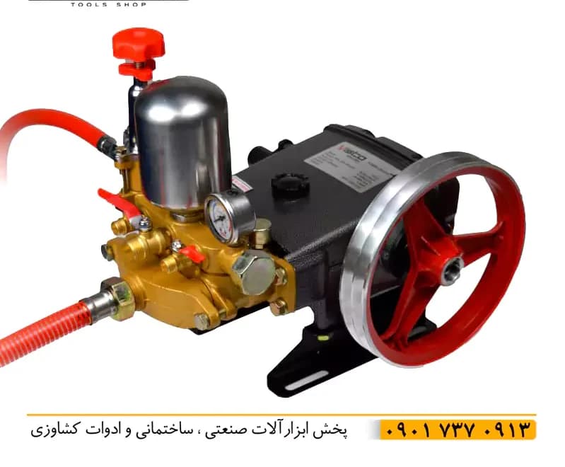پمپ سمپاش ویستا مدل V-55 با قابلیت مکش حجم 50 لیتر در دقیقه قدرت موتور مورد نیاز 6.5 اسب بخار و سرعت 1200 دور در دقیقه