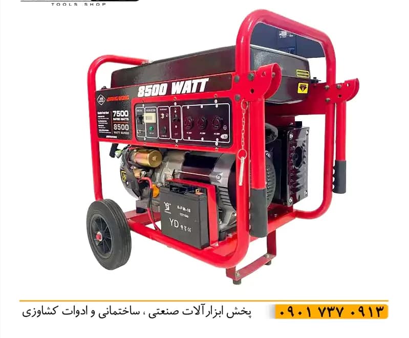 ژنراتور برق 8500 وات تک فاز جیانگ دانگ مدل 8500 تک فاز بنزینی استارتی اصل شرکت فوق العاده کم صدا و قدرت بالا بدون تابلو ATS