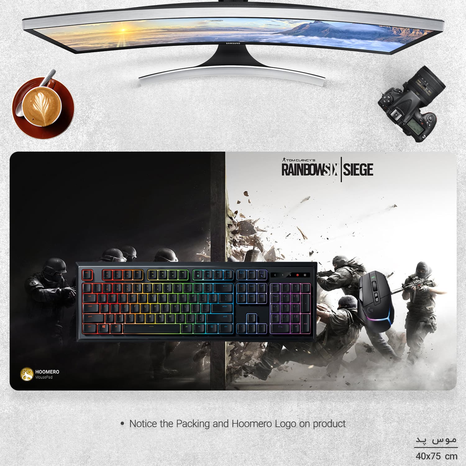 دسک پد هومرو مدل MX177 طرح بازی tom clancys rainbow six siege سایز 40×75 سانتی‌متر — تصویر ۳