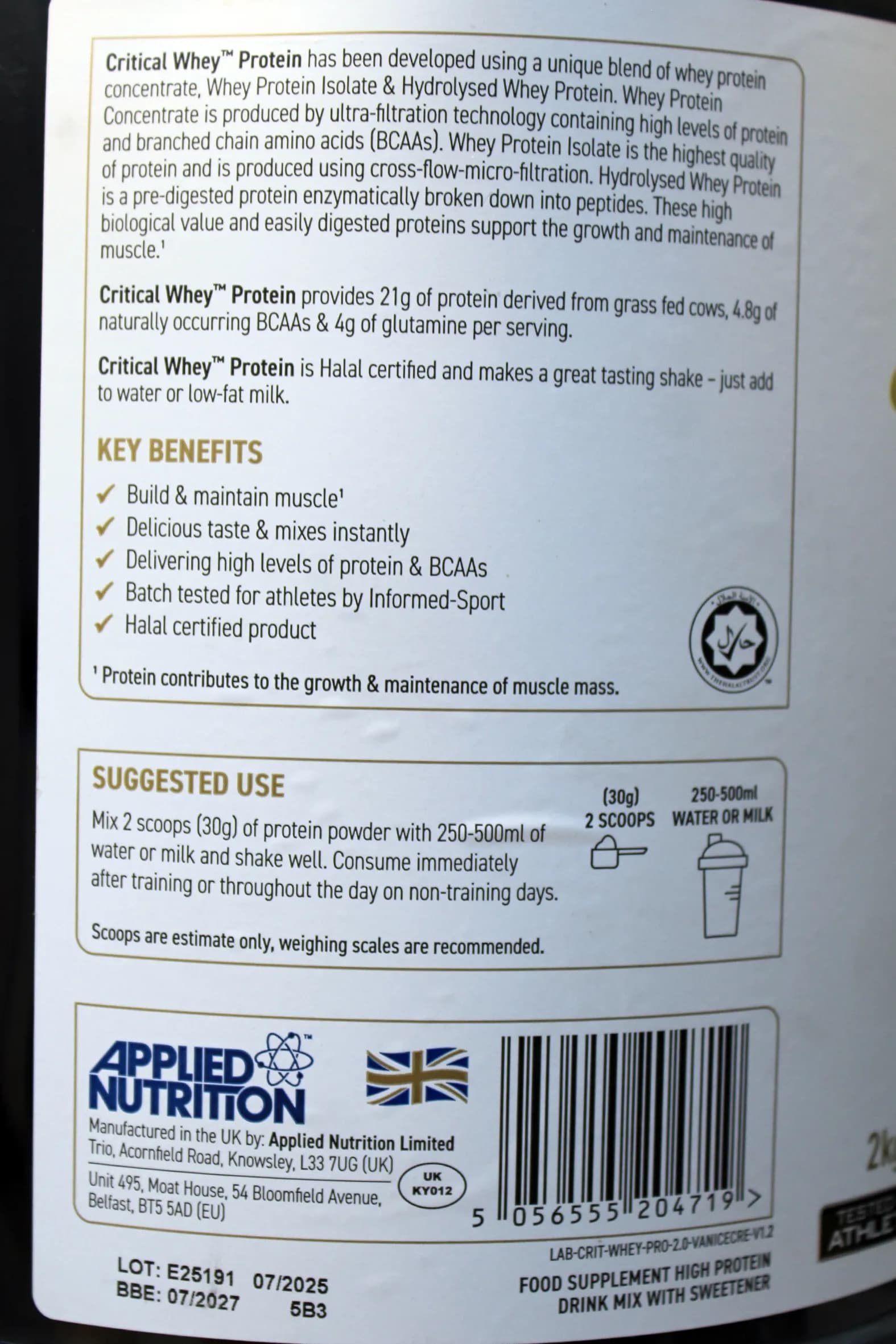 پروتئین وی کریتیکال اپلاید 2 کیلو گرم Applied Nutrition Critical Whey Protein — تصویر ۳