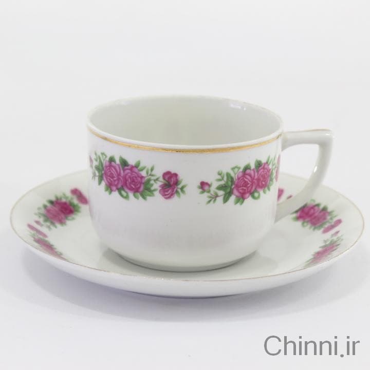فنجان نعلبکی چای خوری گل سرخی قدیمی