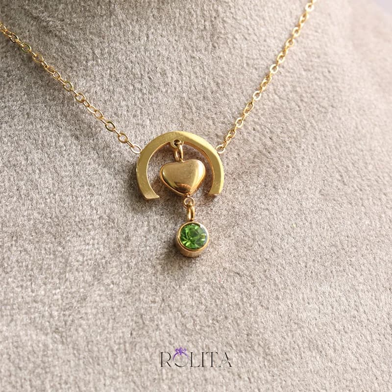 گردنبند قلب و نگین سبز