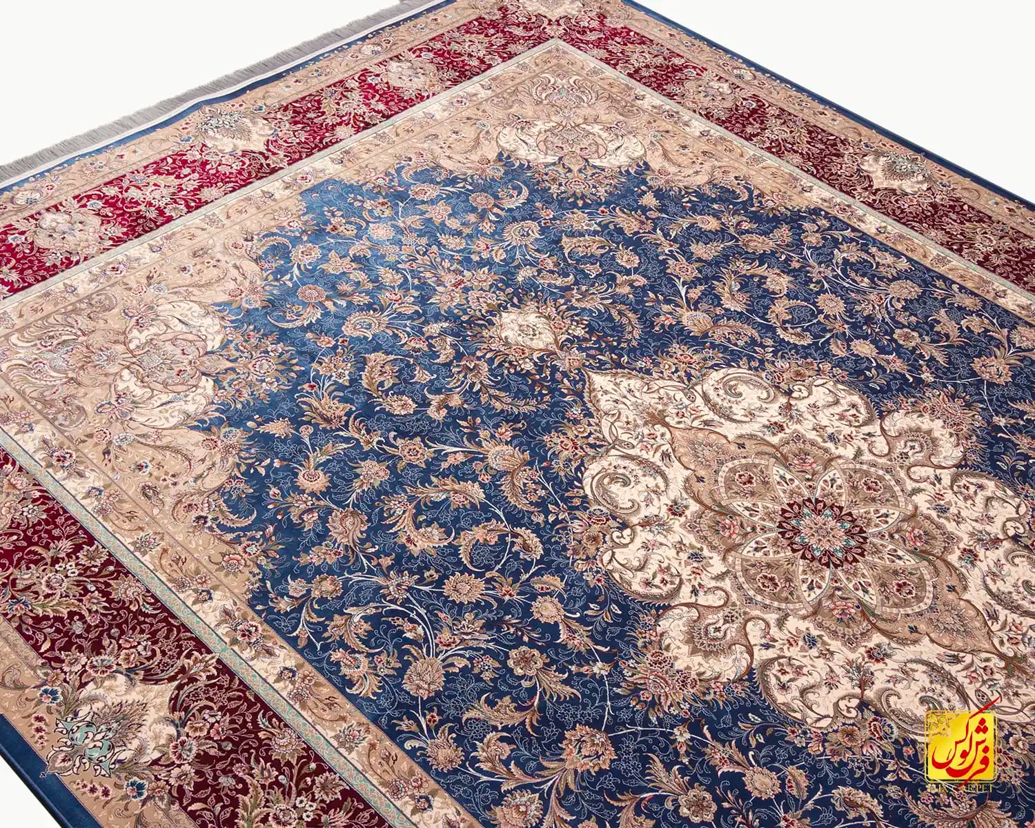 فرش کلاسیک 7555 آبی حاشیه شرابی — تصویر ۳
