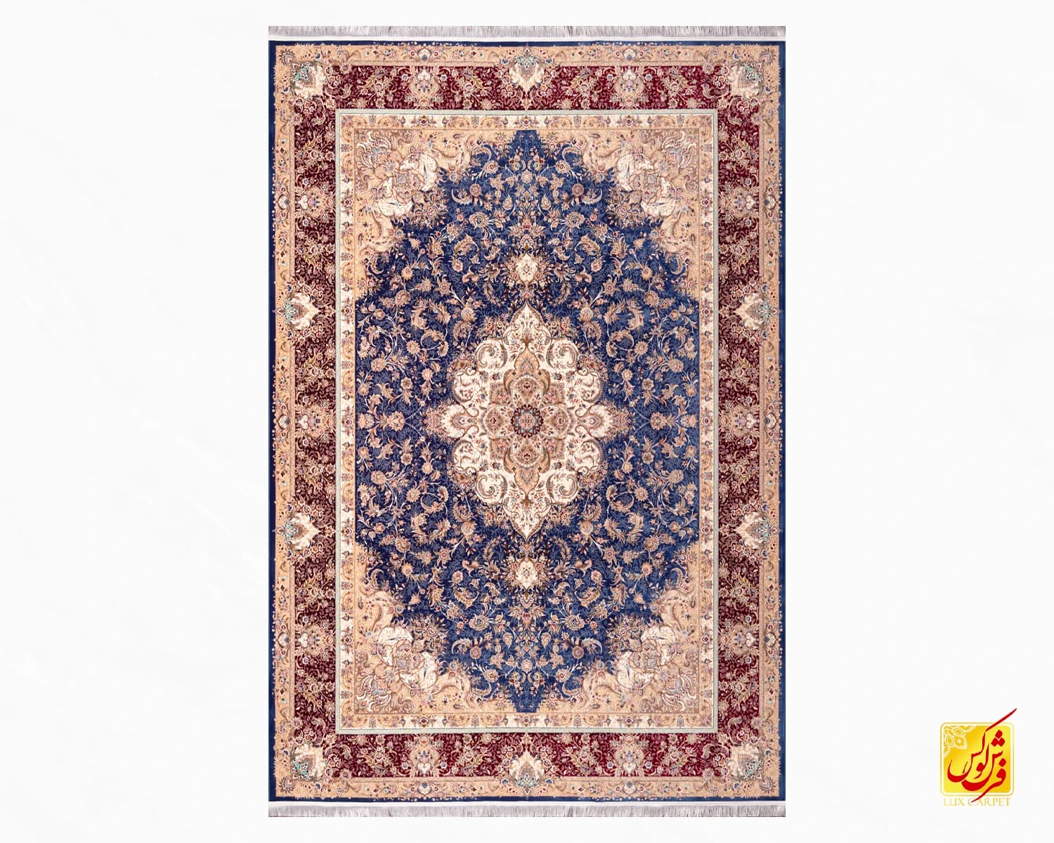 فرش کلاسیک 7555 آبی حاشیه شرابی — تصویر ۲