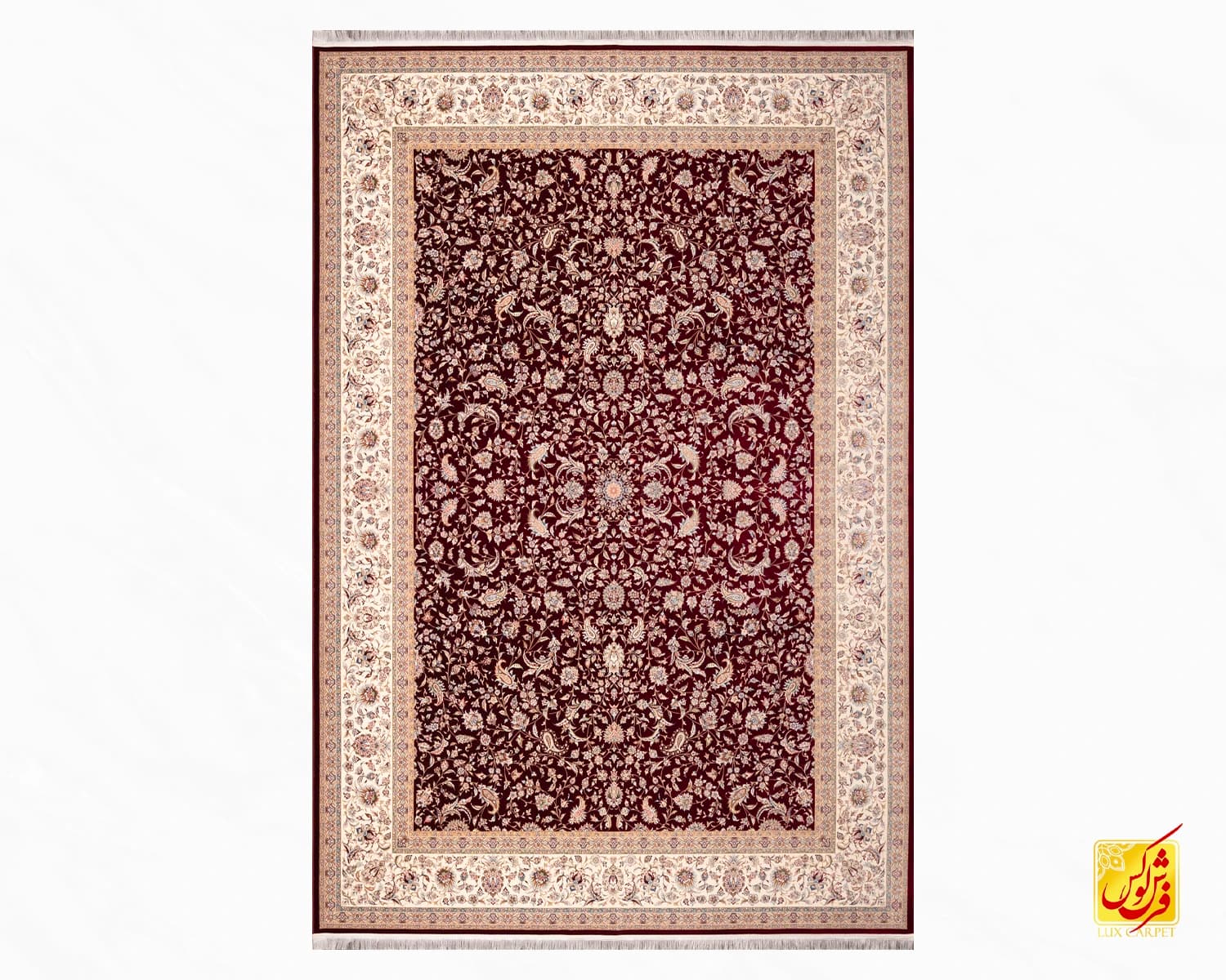 فرش کلاسیک 7542 شرابی حاشیه کرم — تصویر ۲