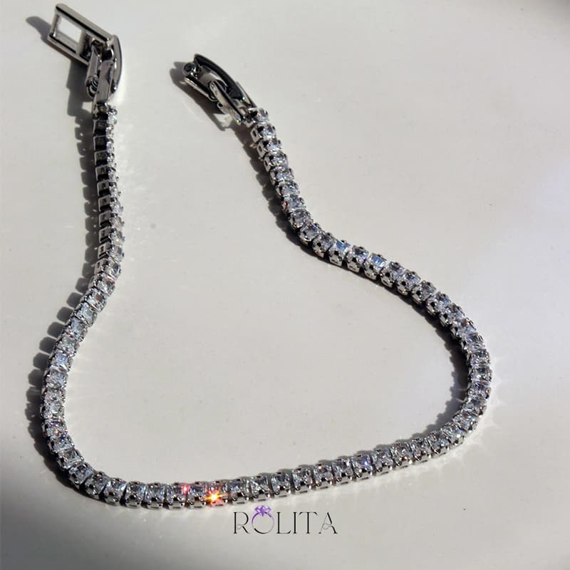 دستبند تنیسی نقره ای نگین دار CM