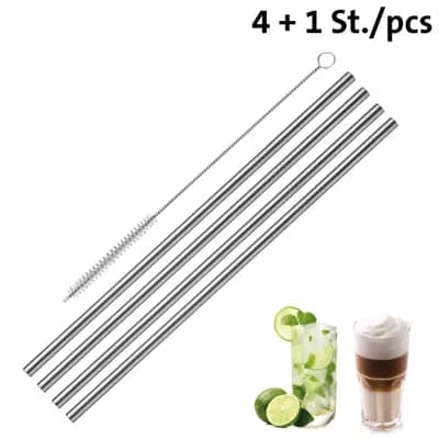 ۴ عدد نی استیل صاف + برس تمیز کننده Stainless Steel Drinking Straws »Edelstahl« وست مارک — تصویر ۲