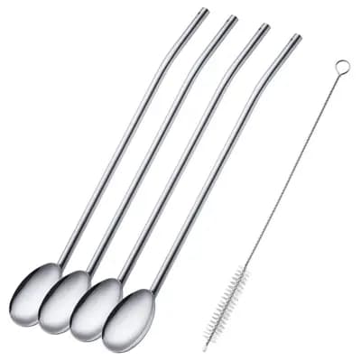 ۴ عدد قاشق نی + ۱ عدد برس تمیز کننده Drinking Straw Spoons وست مارک