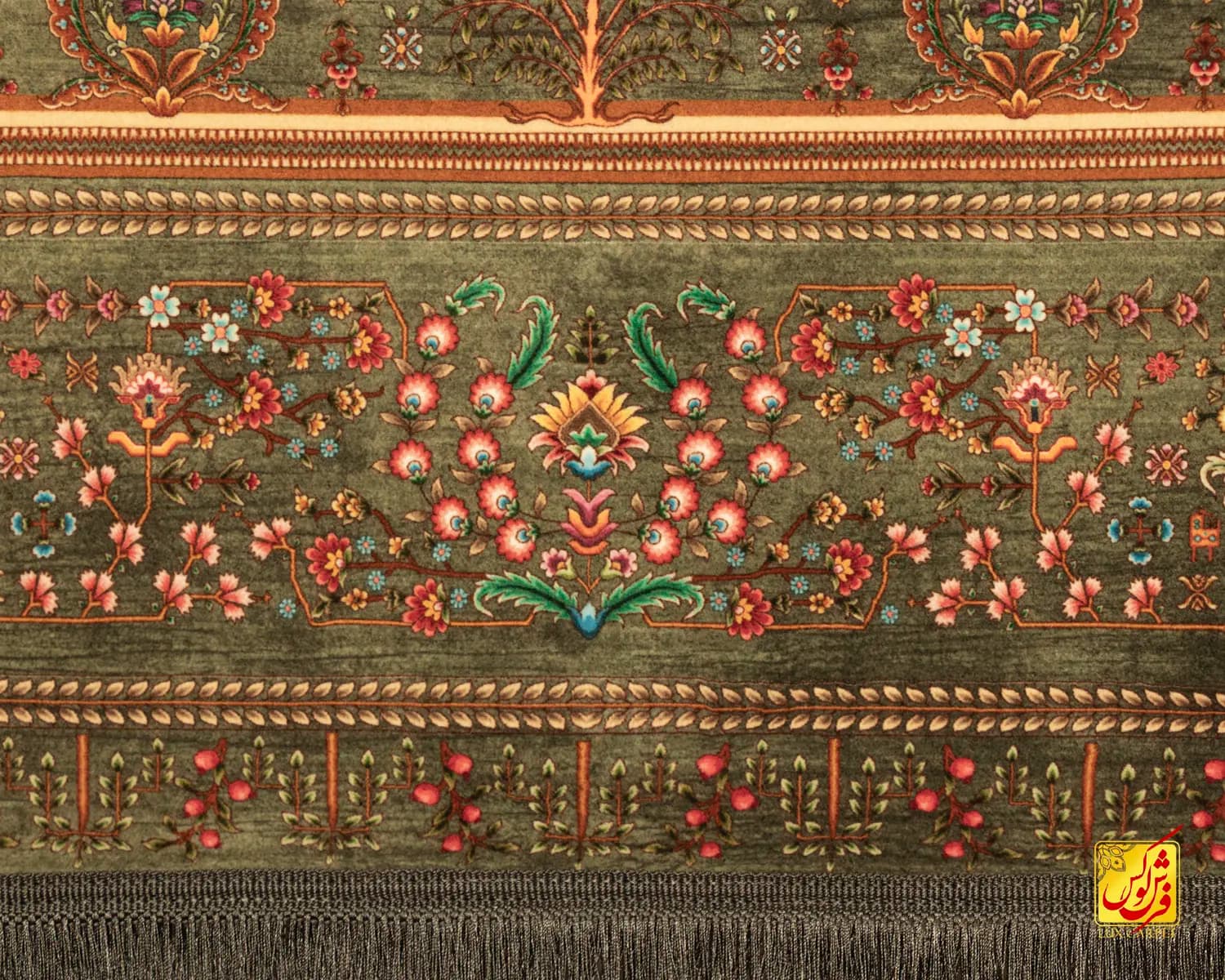 فرش ابریشم ماشینی P1143 سبز — تصویر ۸