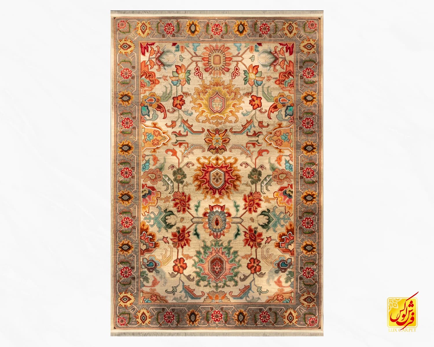فرش ابریشم ماشینی L1021 کرم — تصویر ۲