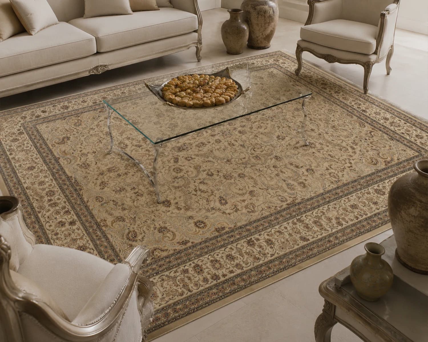 فرش کلاسیک کد 052_ رنگ 3002 کرم