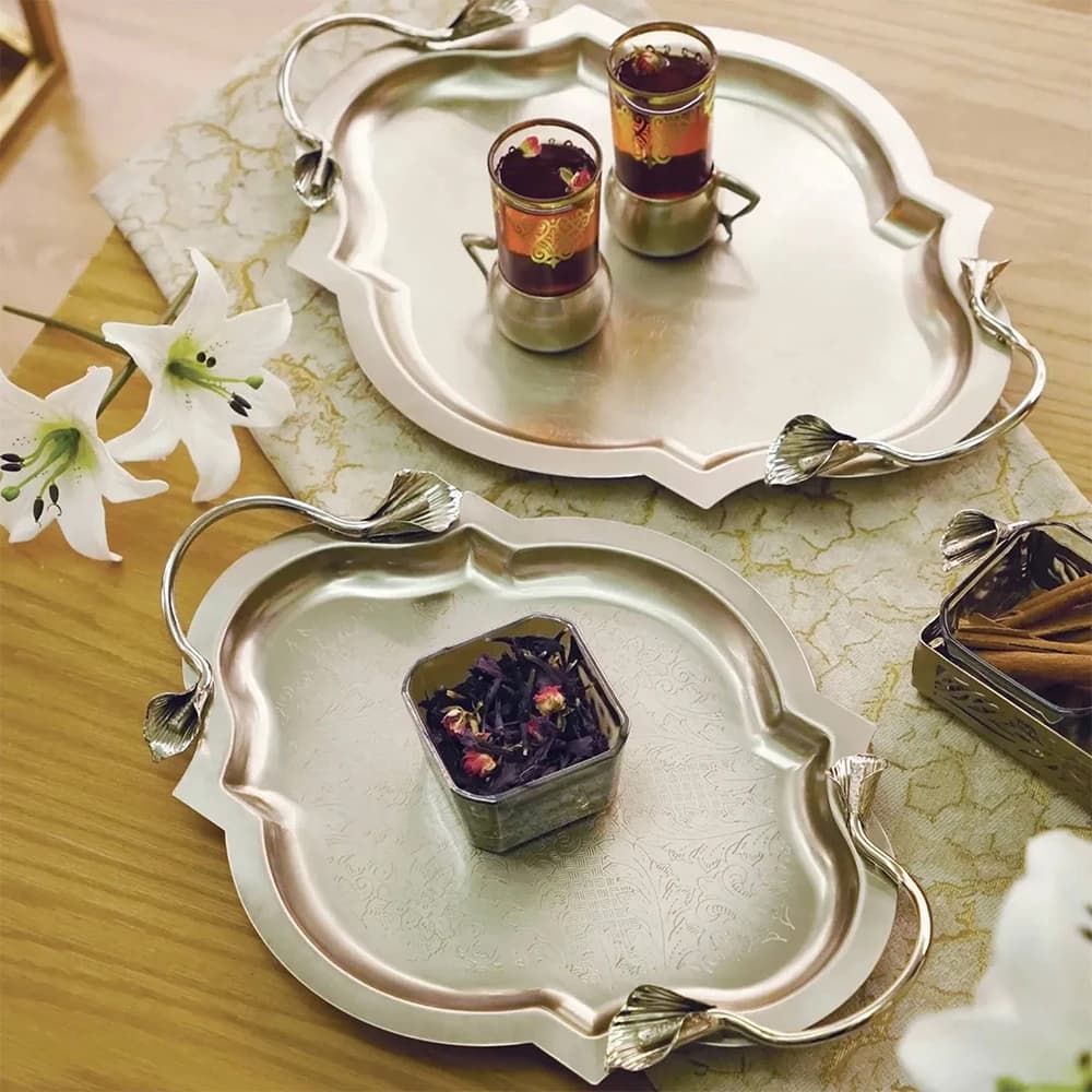 سینی پذیرایی طرح ایتالیایی دسته لیلیوم (ست دو عددی) — تصویر ۳