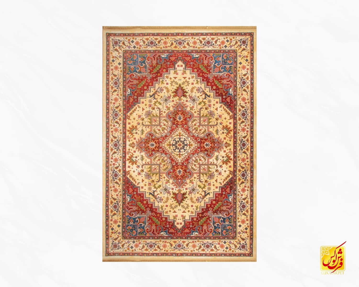 فرش ابریشم ماشینی T1090 کرم لاکی — تصویر ۲