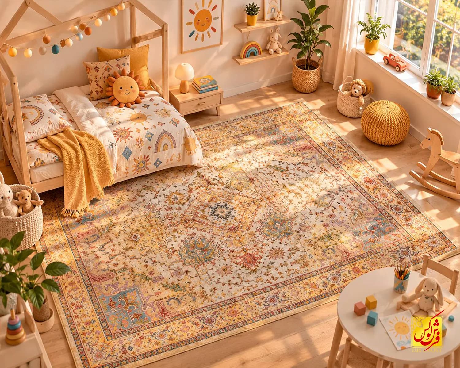 فرش ابریشم ماشینی T1095 کرم