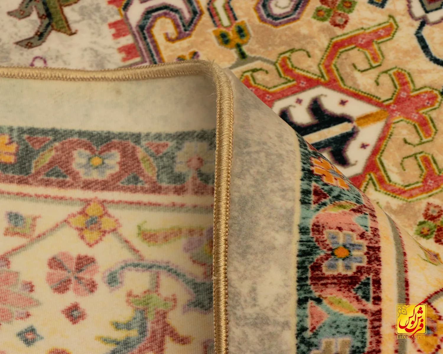 فرش ابریشم ماشینی T1095 کرم — تصویر ۷