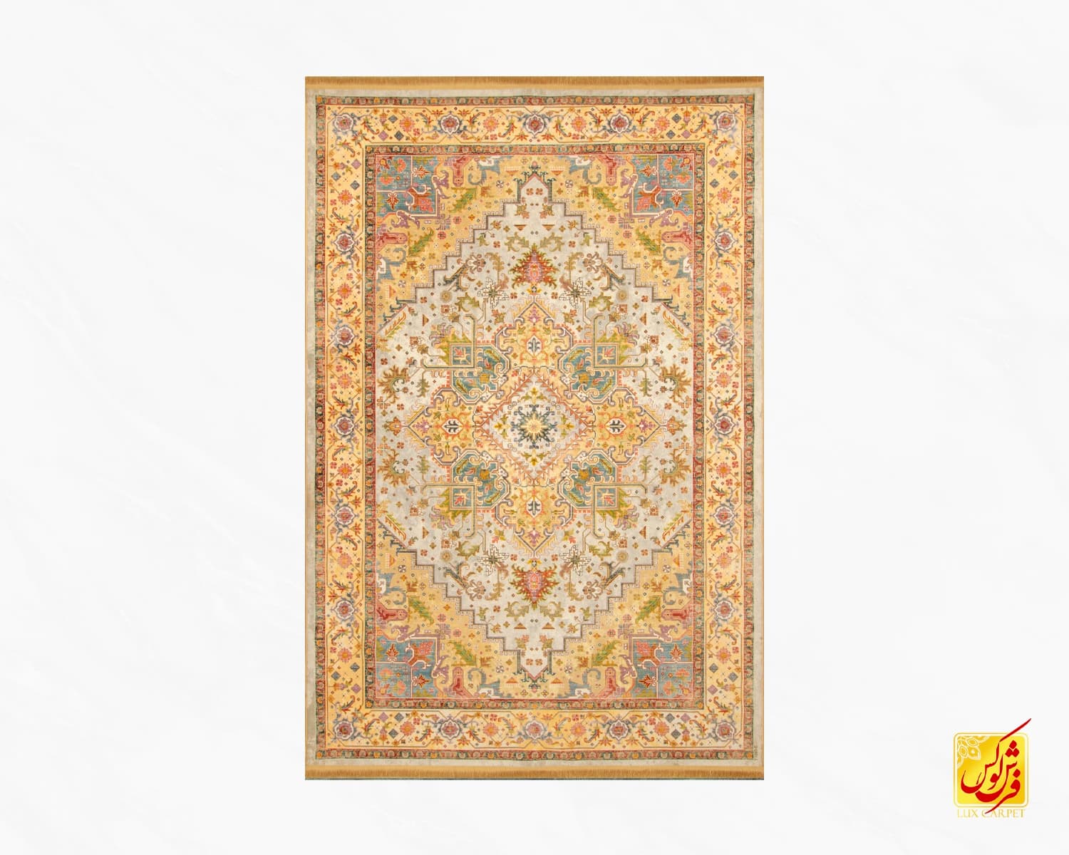 فرش ابریشم ماشینی T1095 کرم — تصویر ۲