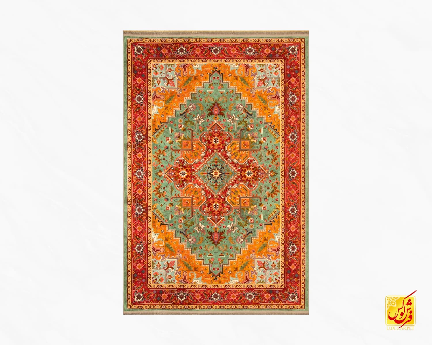 فرش ابریشم ماشینی T1088 سبز حاشیه لاکی — تصویر ۲