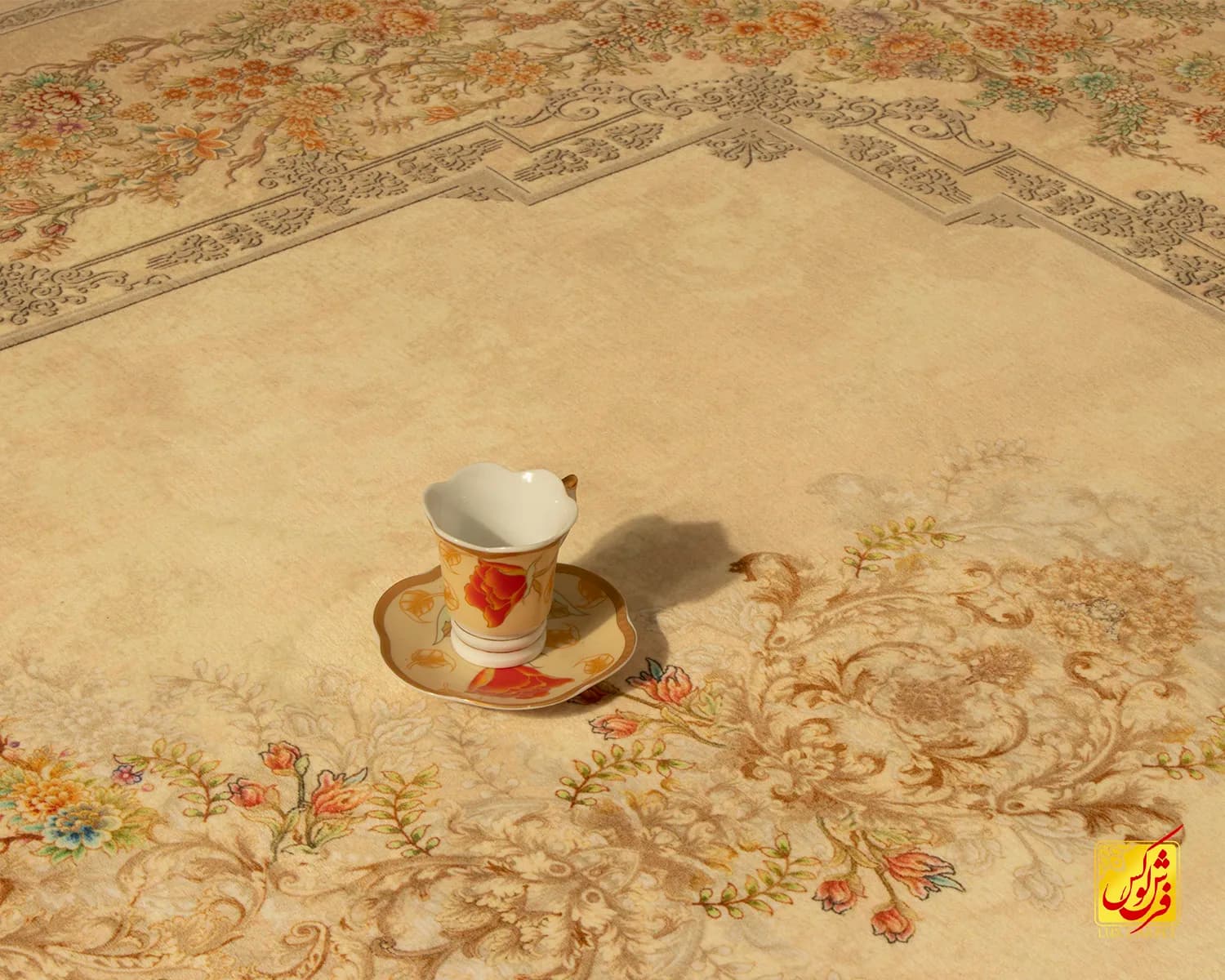 فرش ابریشم ماشینی T1084 کرم — تصویر ۳