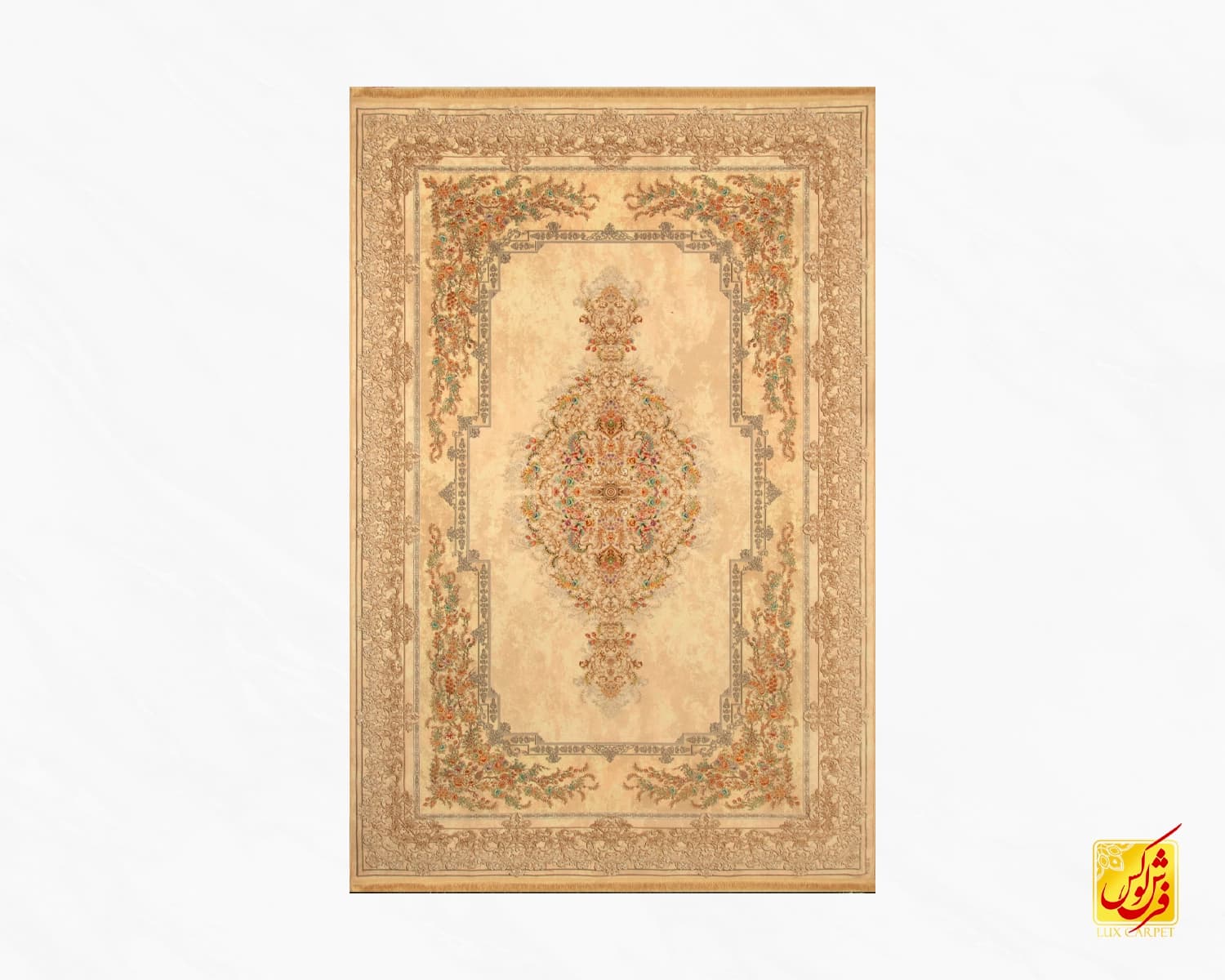 فرش ابریشم ماشینی T1084 کرم — تصویر ۲
