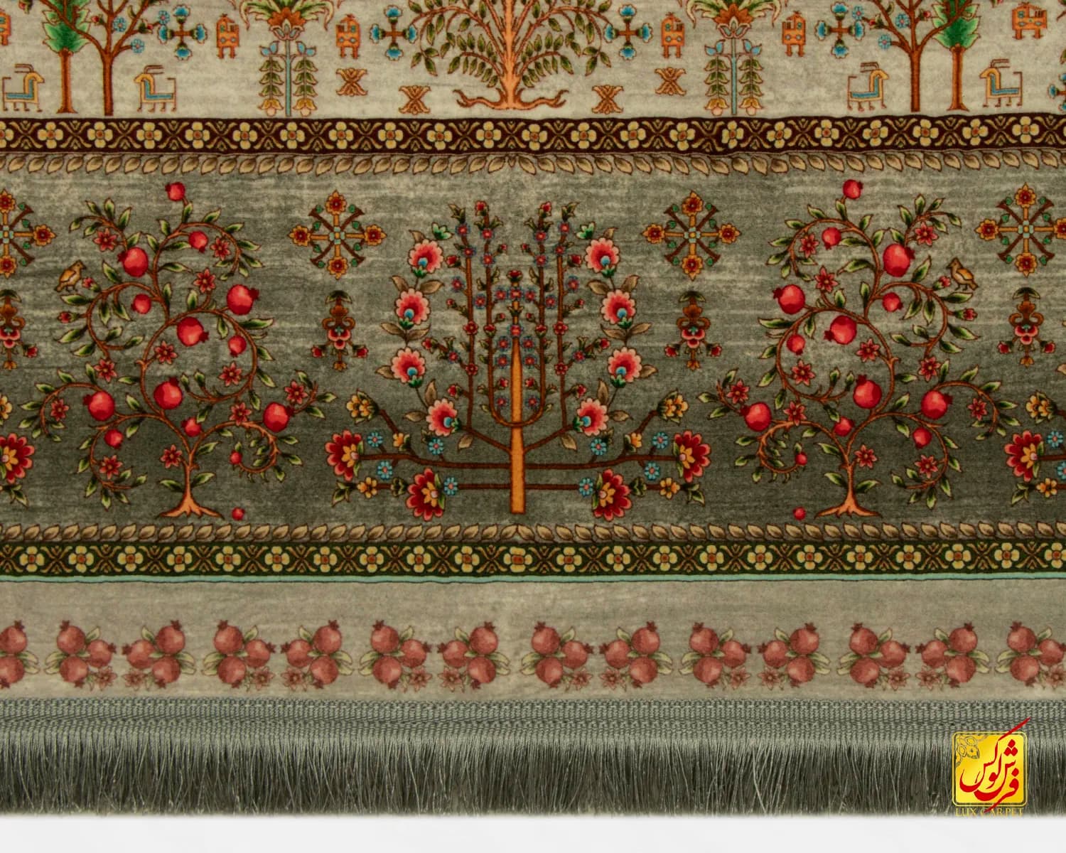 فرش ابریشم ماشینی T1061 طوسی — تصویر ۷