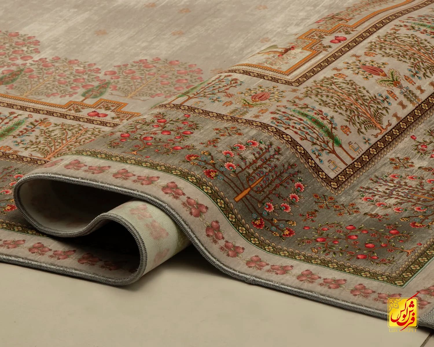 فرش ابریشم ماشینی T1061 طوسی — تصویر ۴