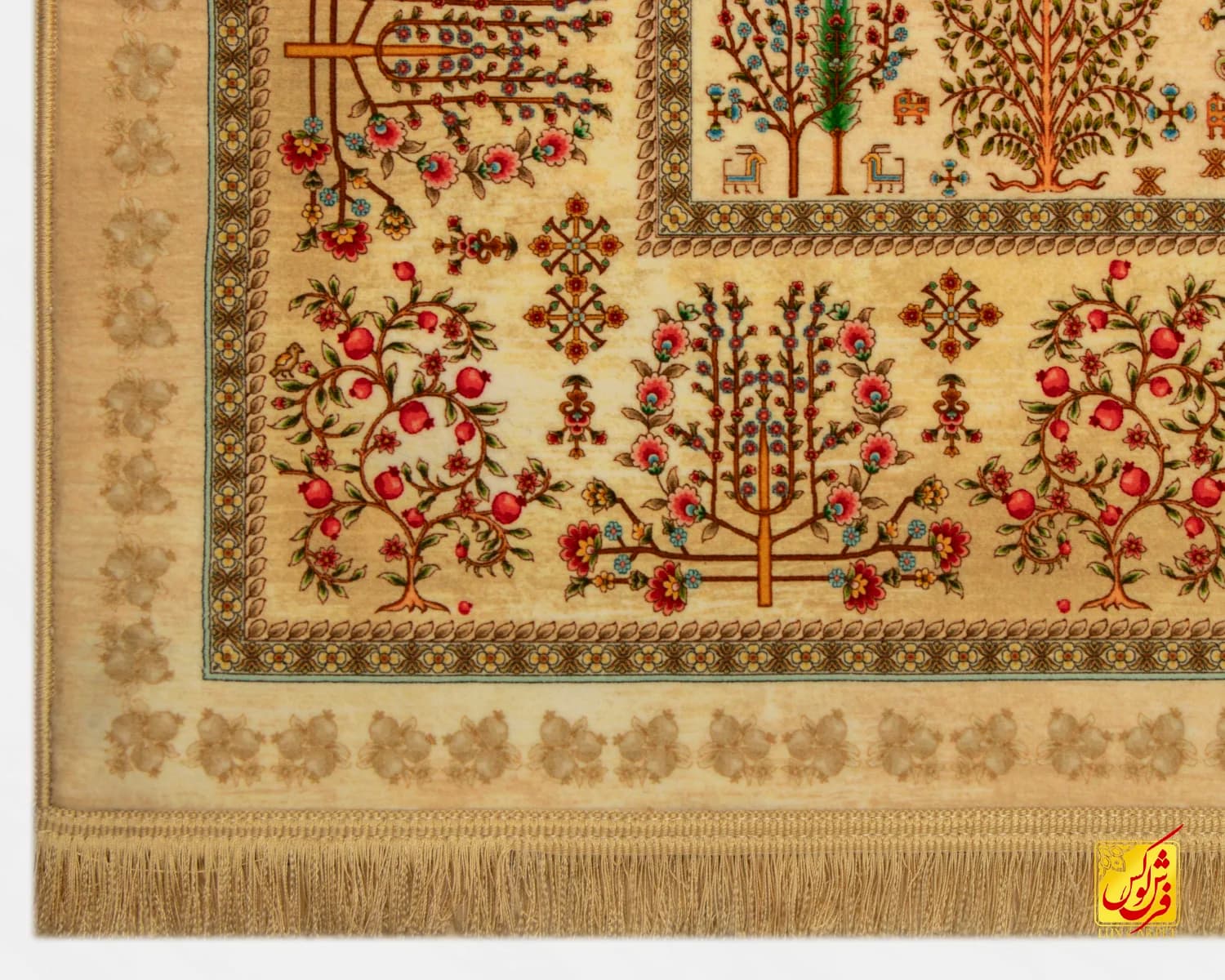 فرش ابریشم ماشینی T1063 کرم — تصویر ۸