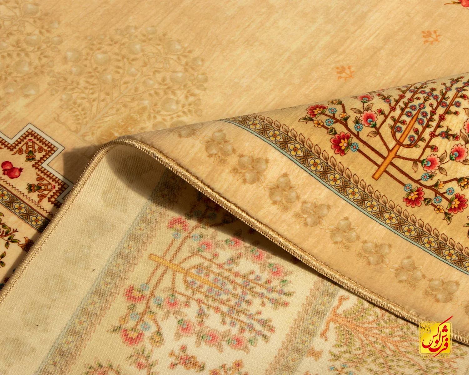 فرش ابریشم ماشینی T1063 کرم — تصویر ۶