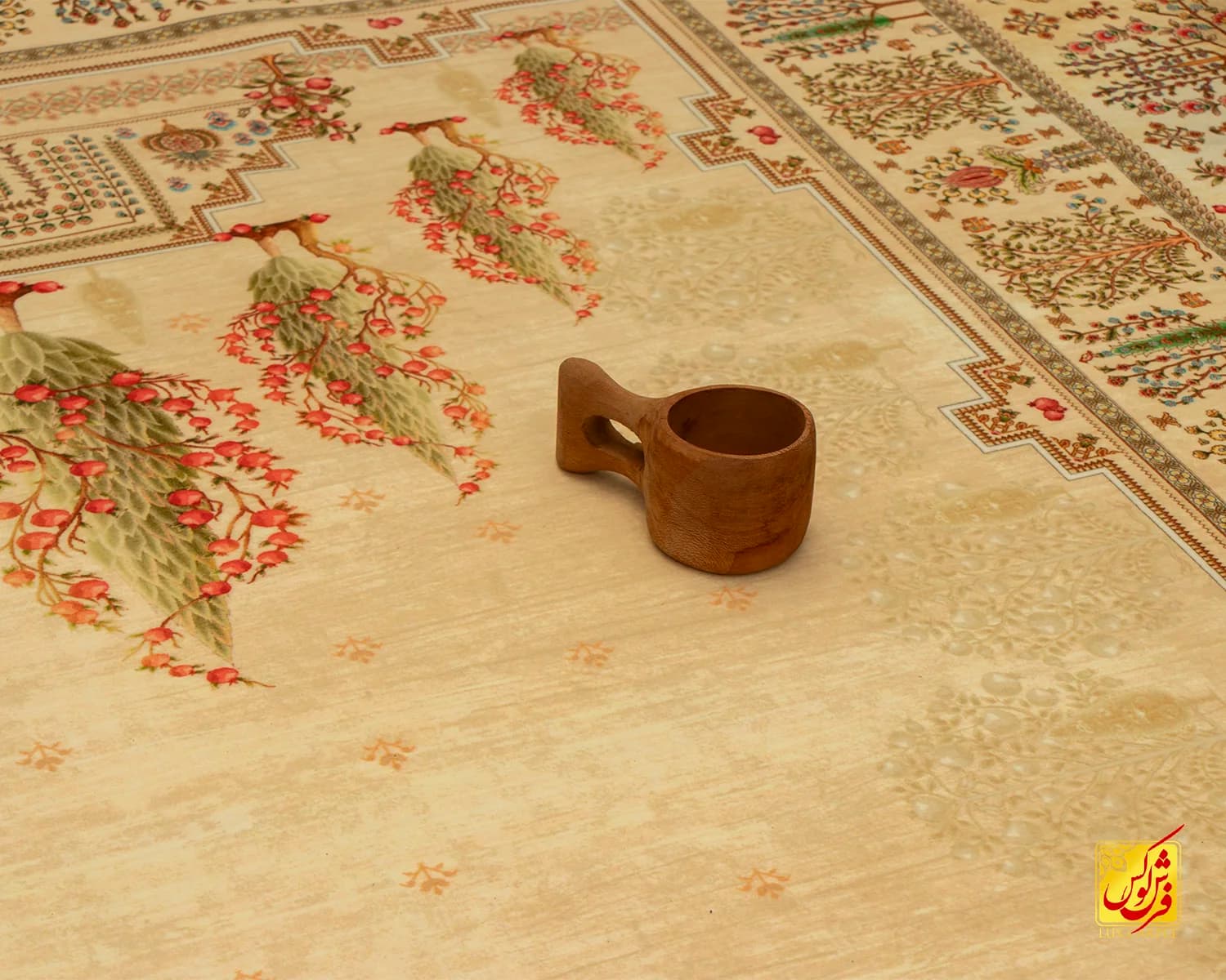 فرش ابریشم ماشینی T1063 کرم — تصویر ۳