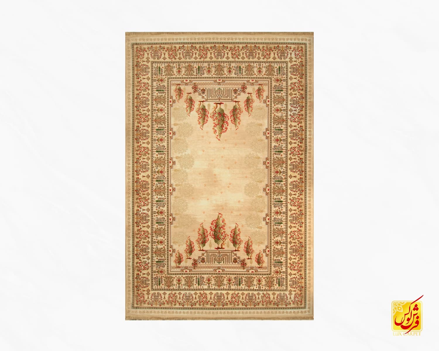 فرش ابریشم ماشینی T1063 کرم — تصویر ۲