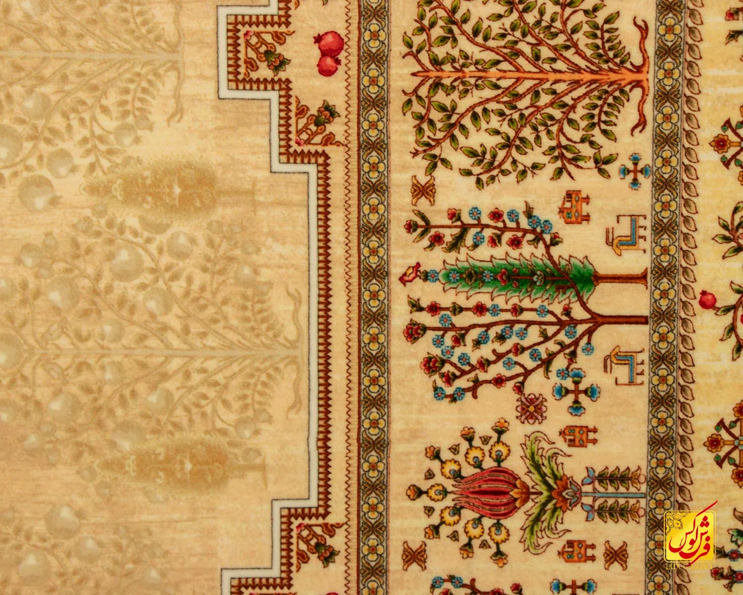 فرش ابریشم ماشینی T1063 کرم — تصویر ۷