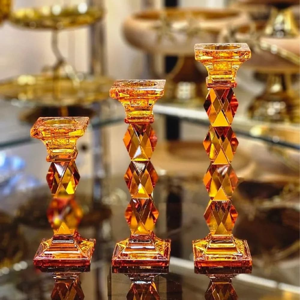 شمعدان کریستالی وارداتی رنگ نارنجی