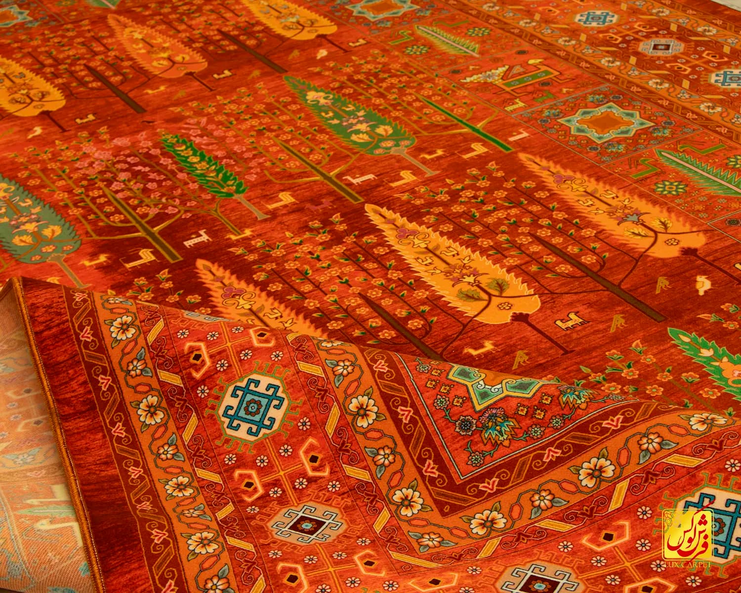 فرش ابریشم ماشینی T1051 نارنجی — تصویر ۶
