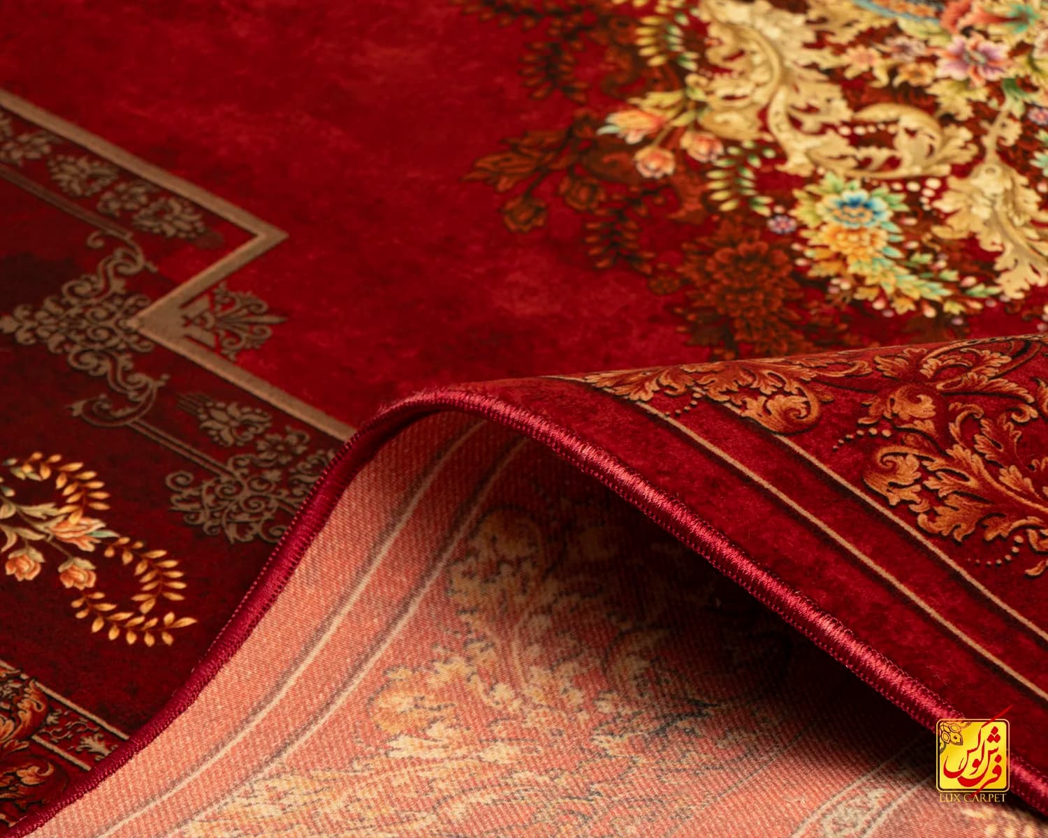 فرش ابریشم ماشینی T1081 لاکی — تصویر ۷