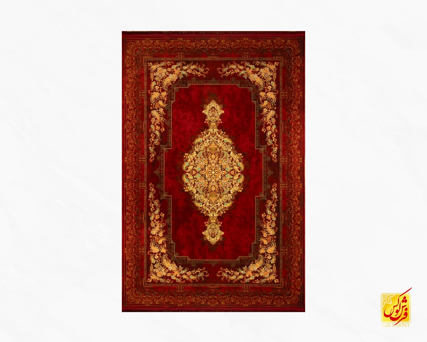 فرش ابریشم ماشینی T1081 لاکی — تصویر ۲