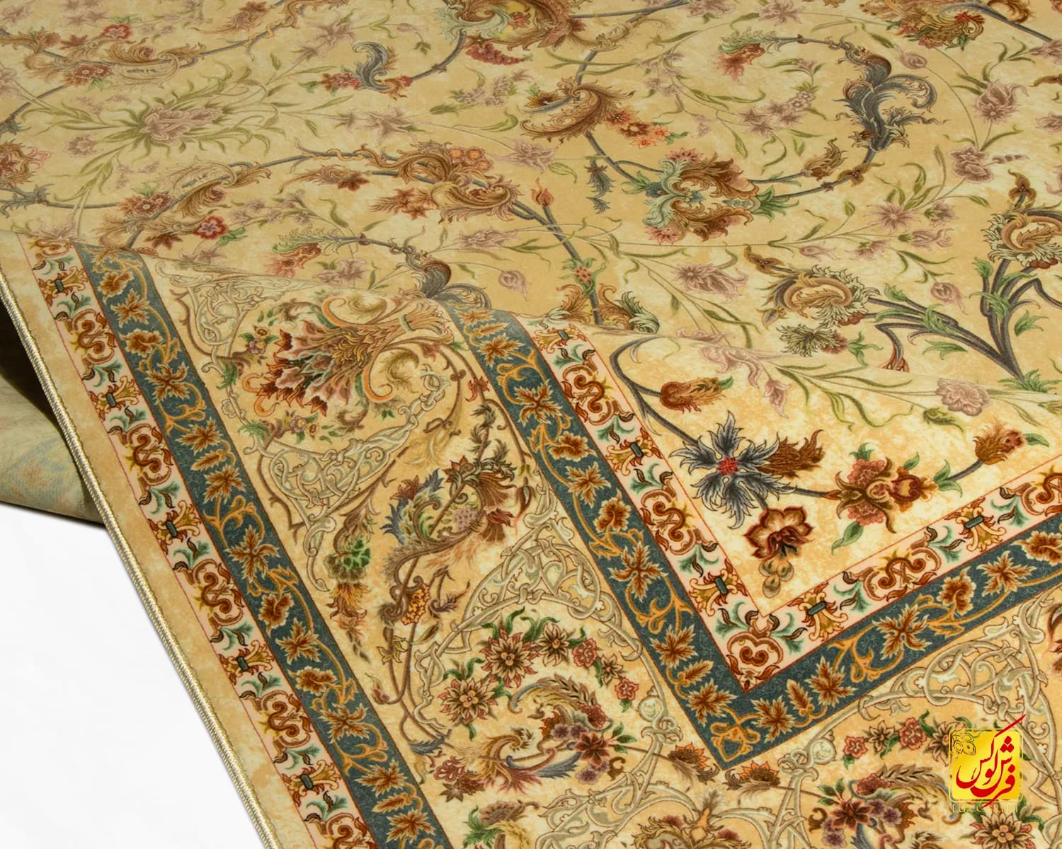 فرش ابریشم ماشینی A1135 کرم — تصویر ۵