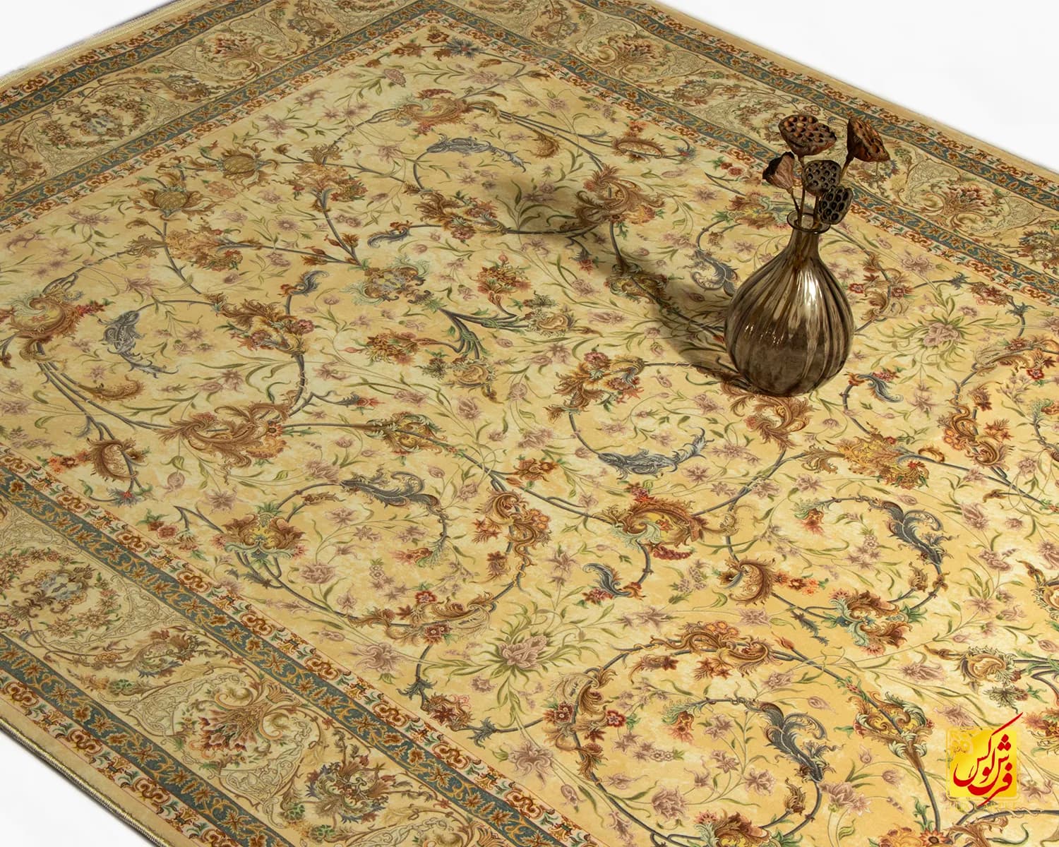 فرش ابریشم ماشینی A1135 کرم