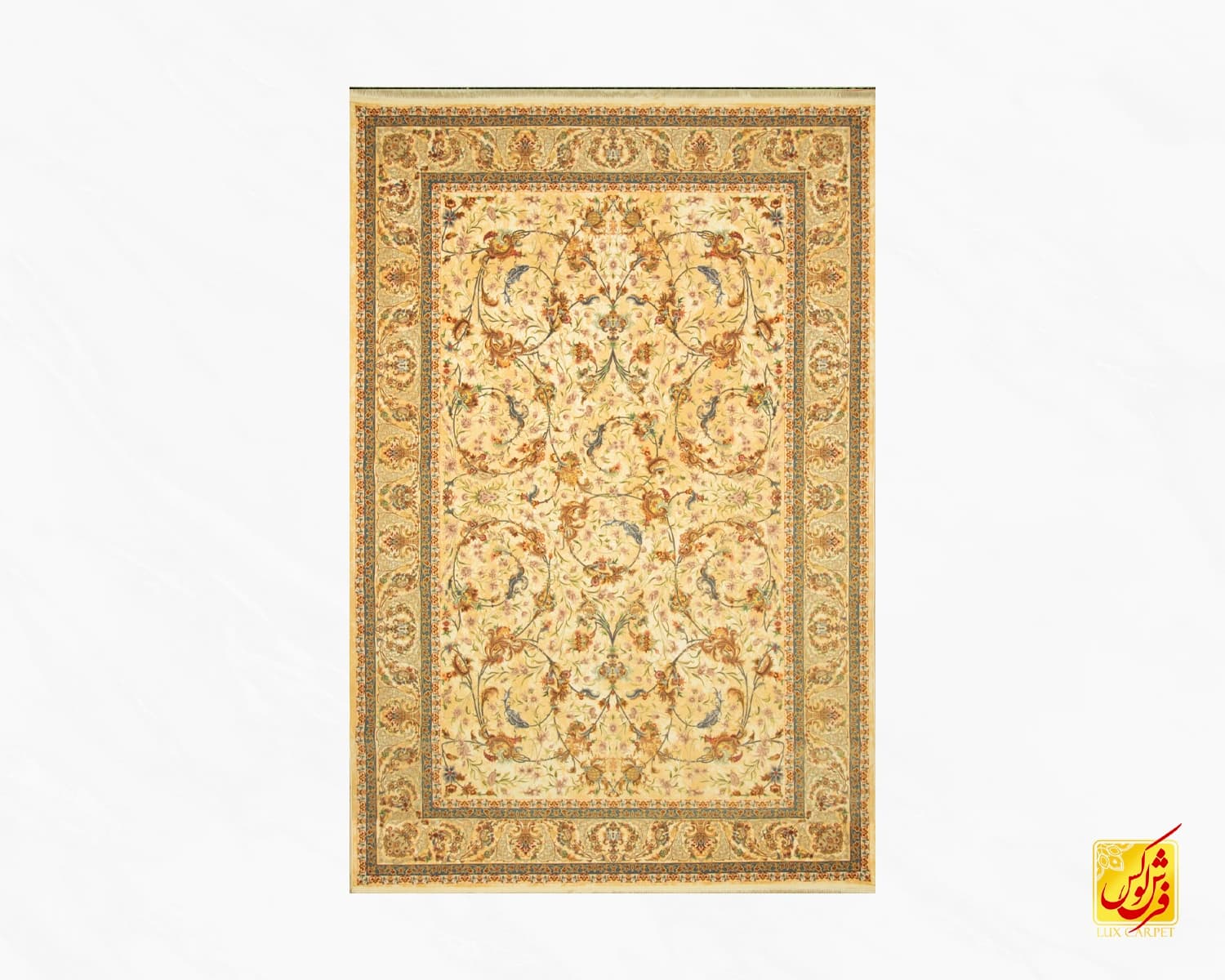 فرش ابریشم ماشینی A1135 کرم — تصویر ۲