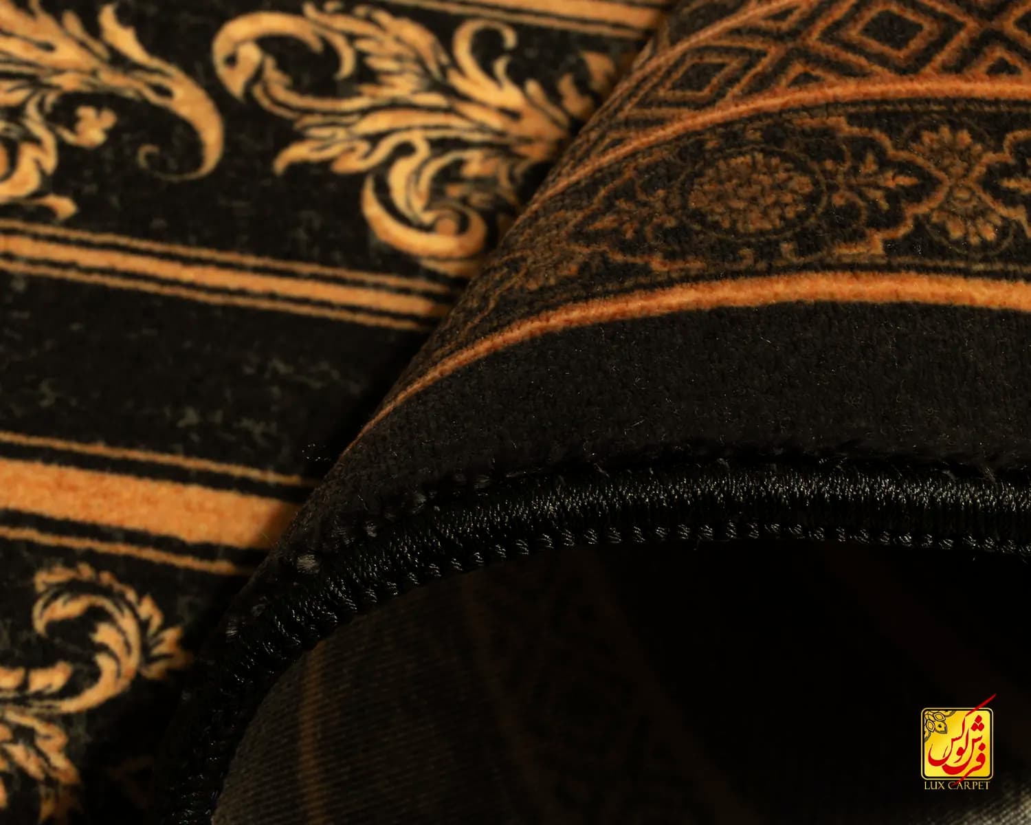 فرش ابریشم ماشینی D1060 ذغالی طلایی — تصویر ۸