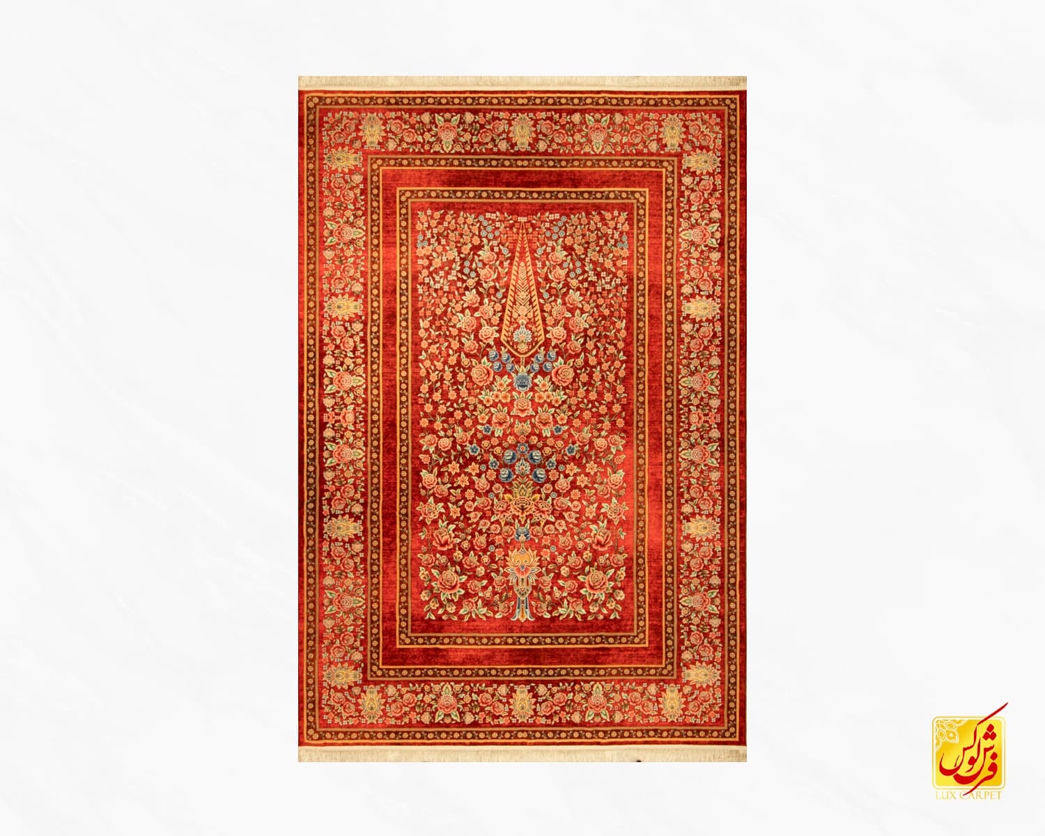 فرش ابریشم ماشینی 202754 لاکی — تصویر ۲