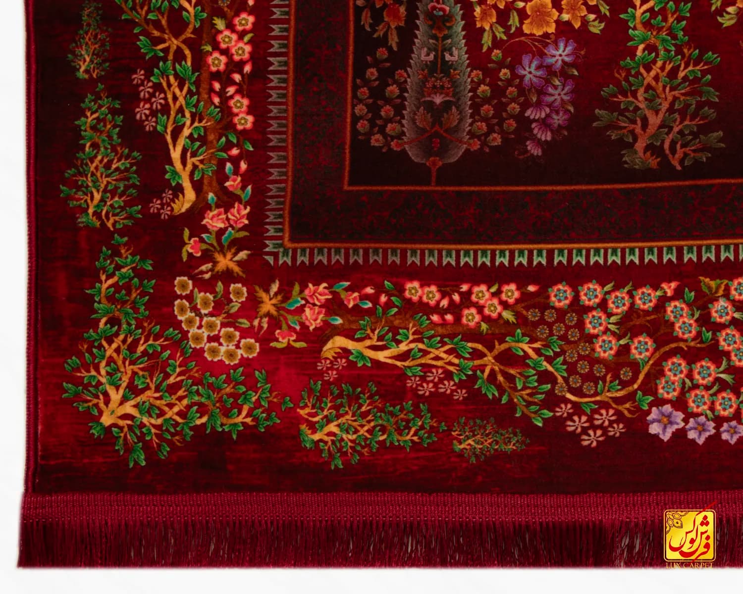 فرش ابریشم ماشینی T1116 لاکی — تصویر ۶