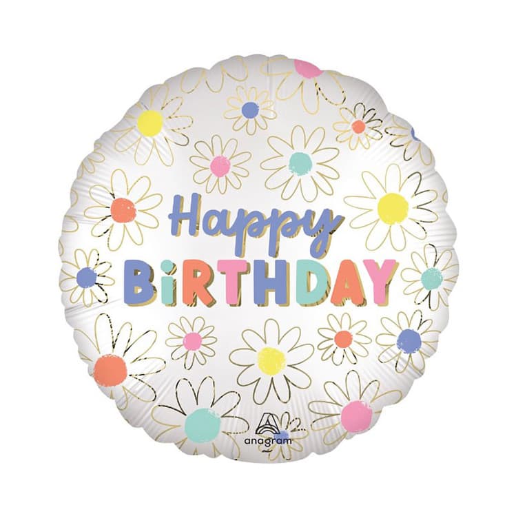 بادکنک فویلی گرد Happy Birthday گلدار