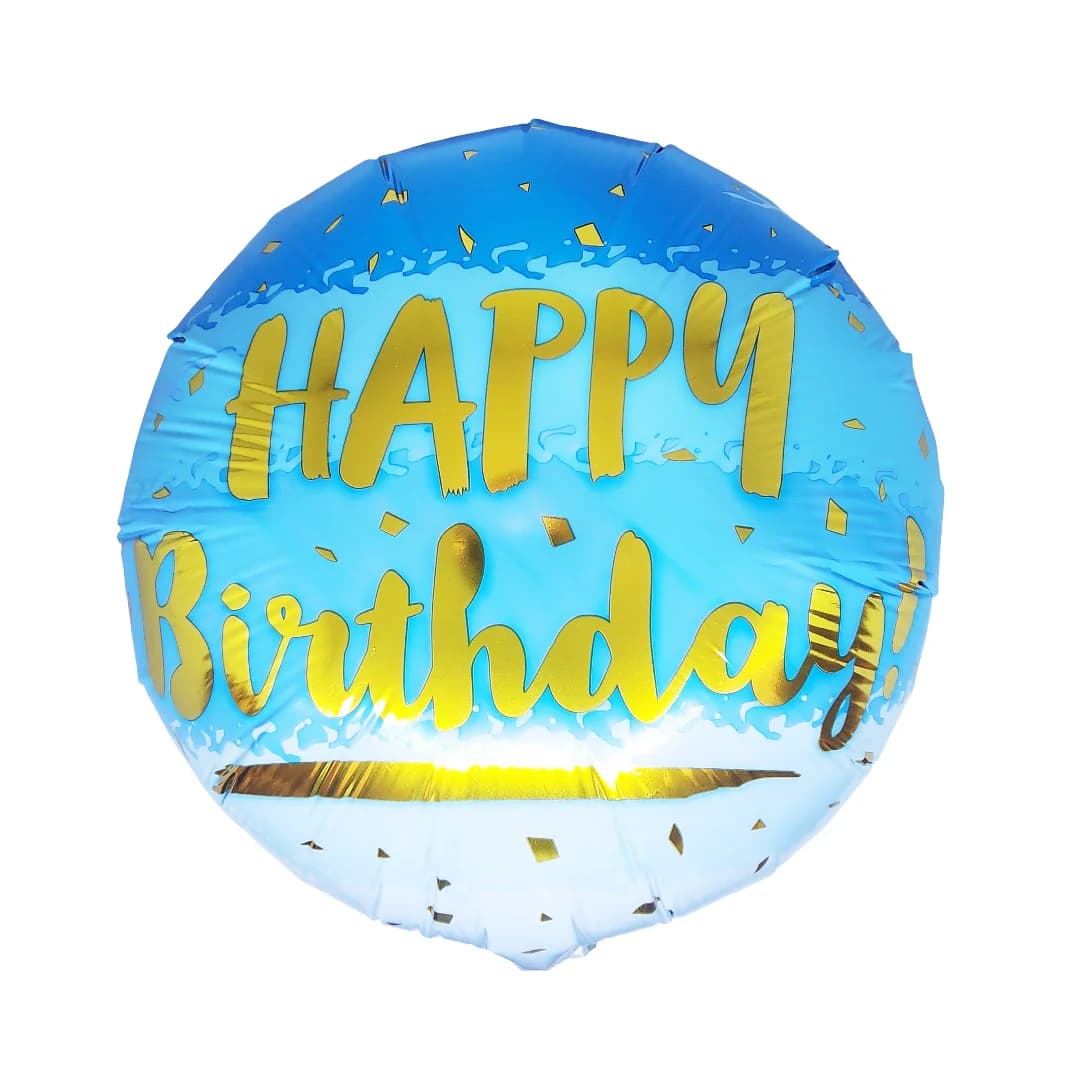 بادکنک فویلی گرد Happy Birthday آبی