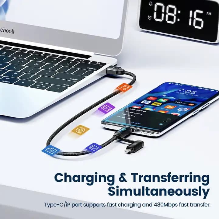 کابل مبدل فست شارژ USB به USB-C و لایتنینگ توکی Toocki مدل TQ-X03 — تصویر ۴