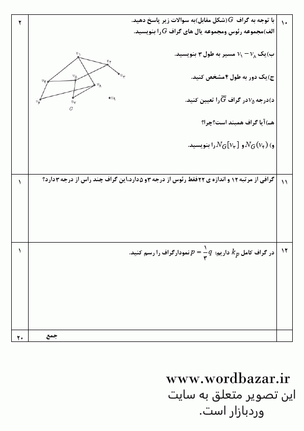نمونه سوال ریاضیات گسسته دوازدهم ریاضی نوبت اول سری اول در قالب ورد و قابل ویرایش — تصویر ۴