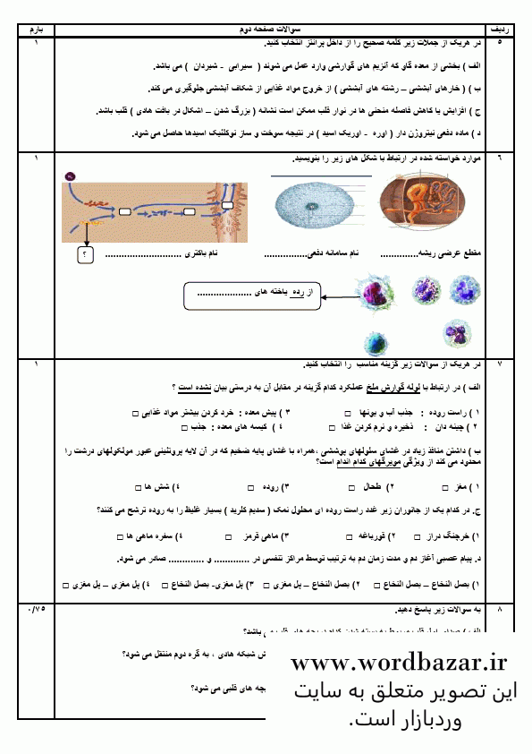 نمونه سوال زیست دهم تجربی نوبت دوم و شهریور سری اول در قالب ورد و قابل ویرایش — تصویر ۵