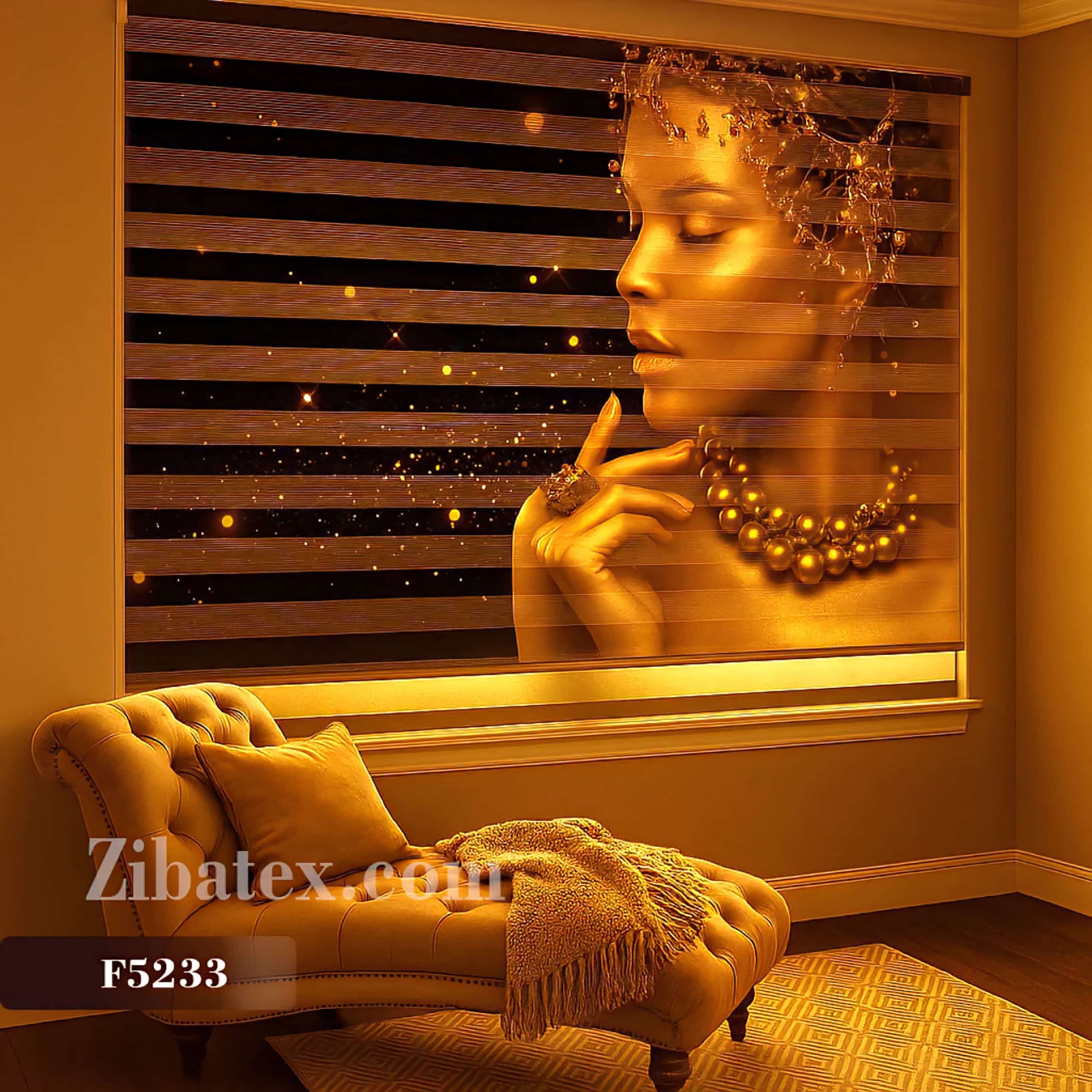 پرده زبرا چاپی طرح زن طلایی کد F 5233