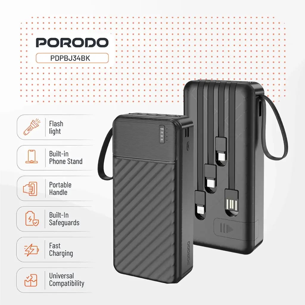 پاوربانک 30000 هزار 10 وات پیانو پرودو مدل Porodo Piano 30000mAh 10w PDPBJ35BK — تصویر ۸