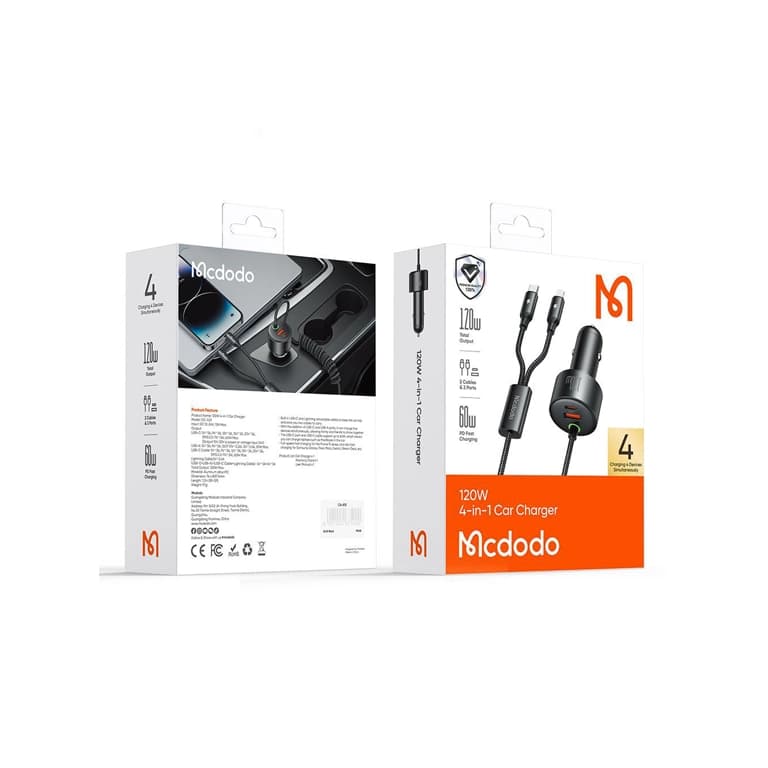 شارژر فندکی مکدودو CC‑0370 | با 2 پورت ۱۲۰ وات + کابل Type‑C و Lightning | گارانتی و ارسال فوری – iDigie — تصویر ۵